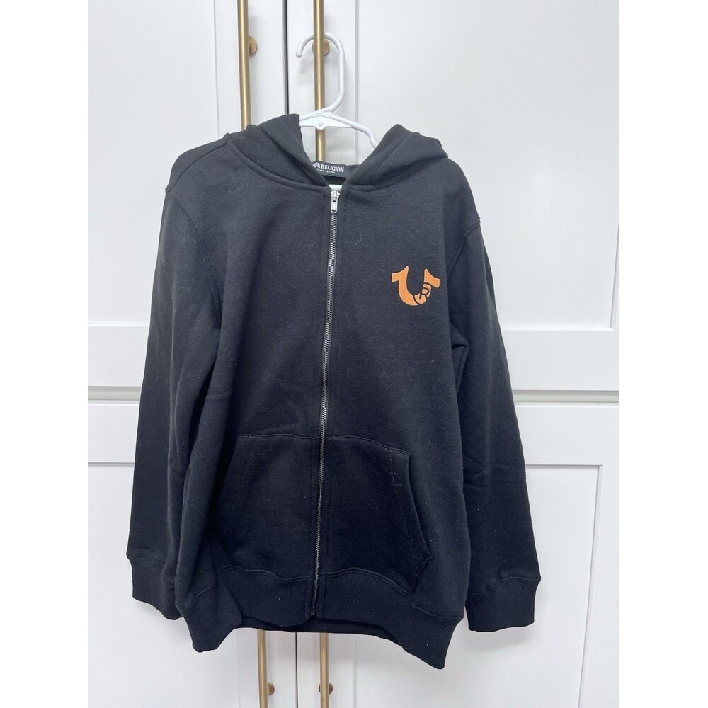 True Religion Black Buddha Zip-Up Hoodie Boys Sz 10-12 Full Zip Logo